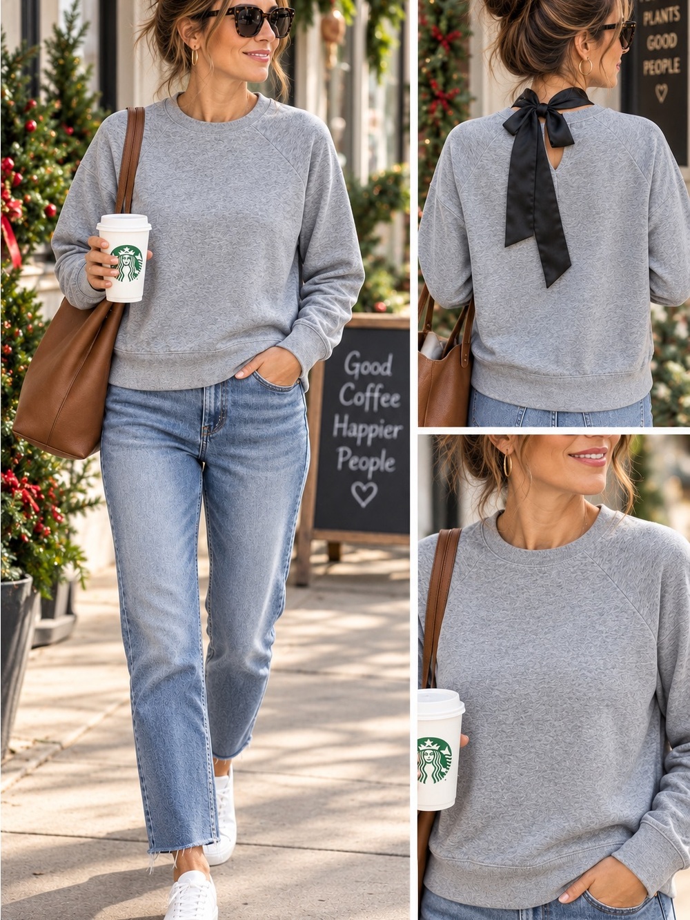 J.Crew Womens M Gray Heather Black Tie Neck Sweater #1122CL